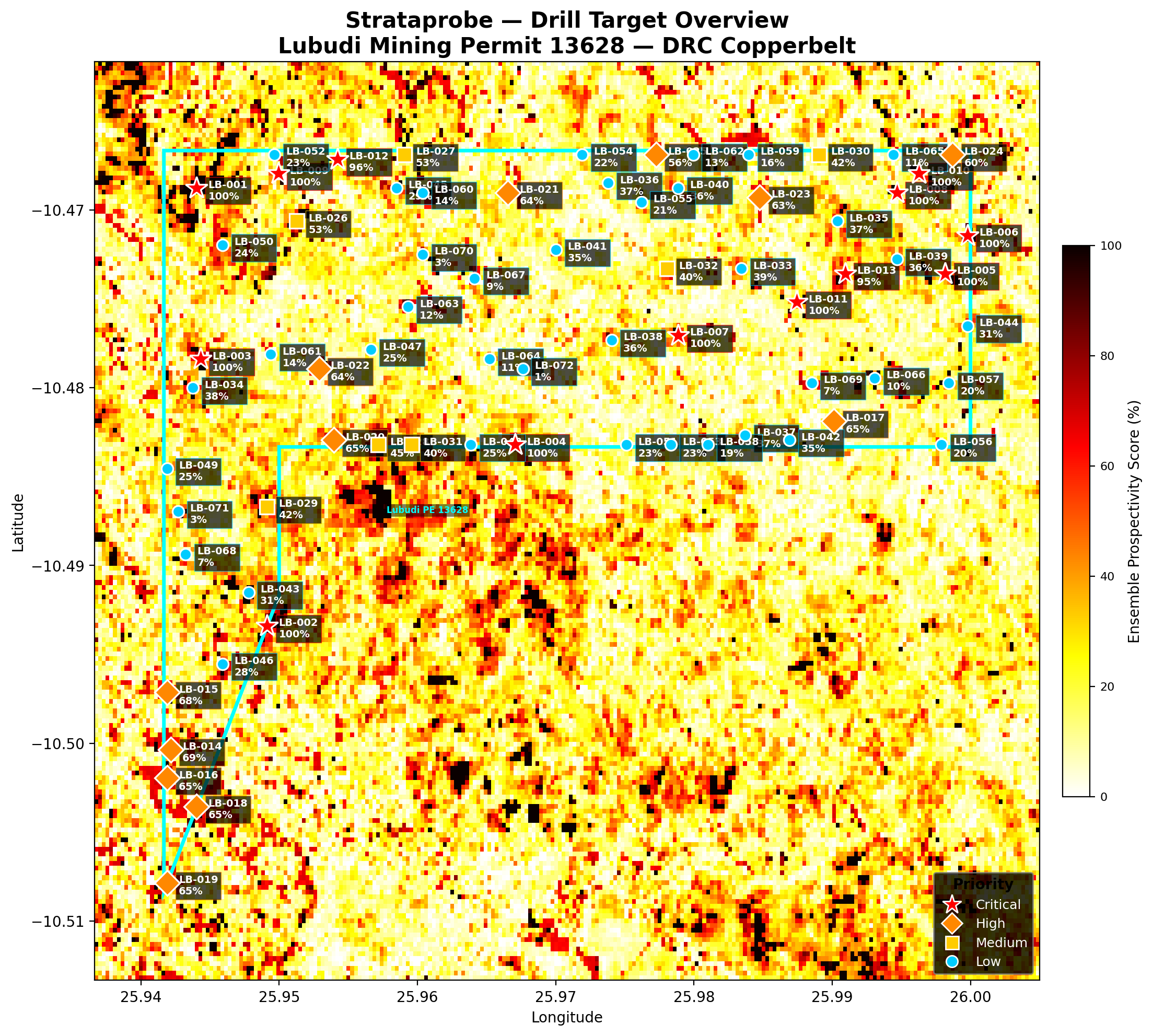 Lubudi Mining Permit 13628 prospectivity map